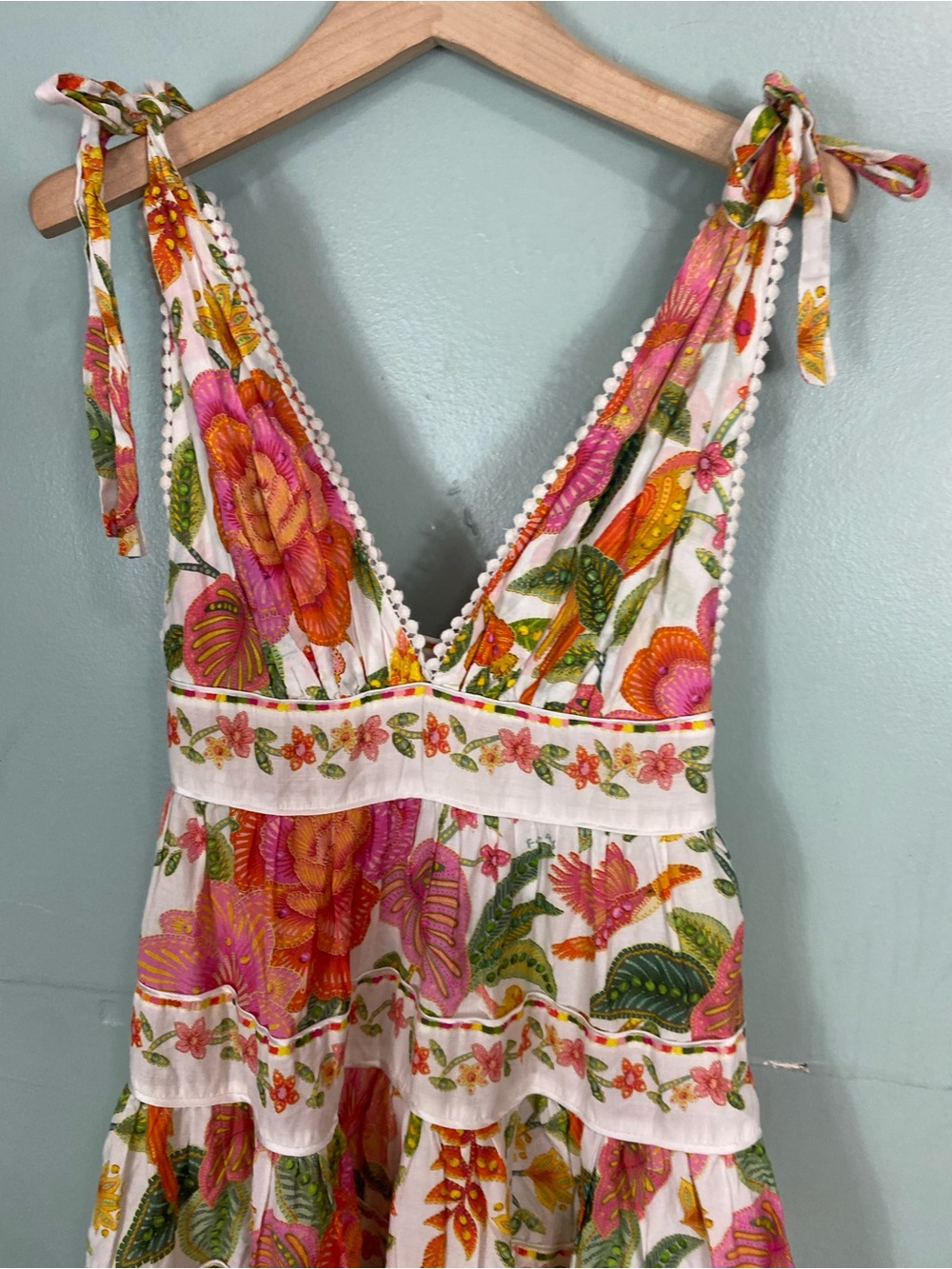 Farm Rio Macaw Bloom Tie Shoulder Mini Dress Floral XS - Picture 3 of 7